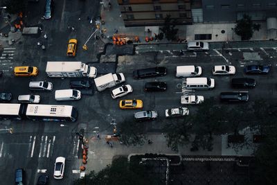 High angle view of vehicles on road