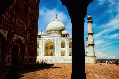 Agra, india  a unique perspective wide angle shot of taj mahal symbol of love monument