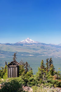 Scenic view of mountains against clear blue sky