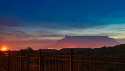 Scenic view of silhouette mountain against sky during sunset