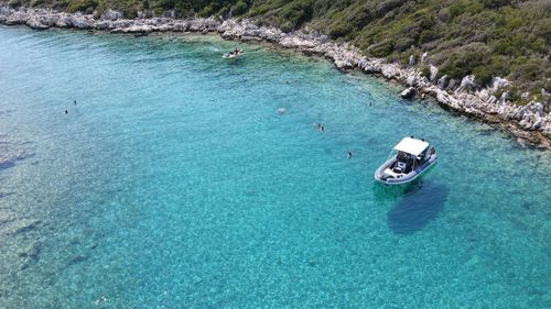 High angle view of ship in sea