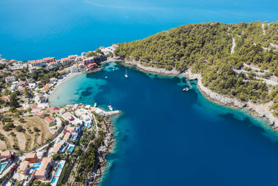 High angle view of swimming pool by sea