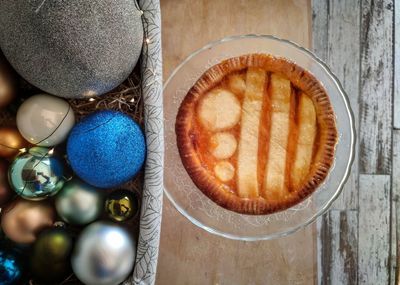 High angle view of dessert on table