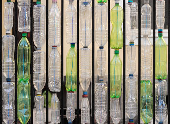 Full frame shot of glass bottles