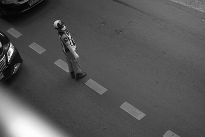 High angle view of traffic police standing on street