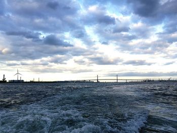 Scenic view of sea against cloudy sky