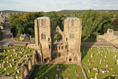 A panorama of the ruins of elgin cathedral at dusk. moray, scotland, uk