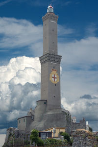 Lighthouse by sea against sky