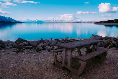 Scenic view of lake against blue sky