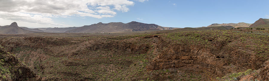 Panoramic view of barranco de las vacas in agüimes, gran canaria, canary islands spain.