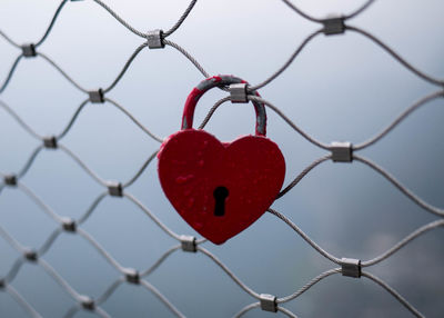 Close-up of padlocks on chainlink fence