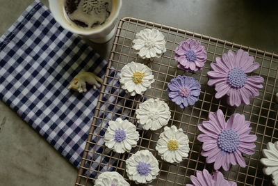 High angle view of flowering plant on table