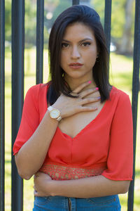 Model woman looking at camera during outdoors session