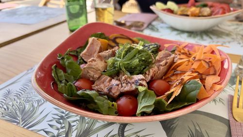 Close-up of food in plate on table