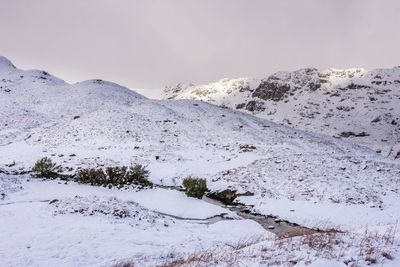 Scenic view of snow covered mountain against sky