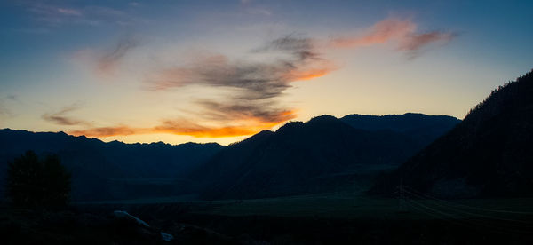 Scenic view of silhouette mountains against sky during sunset