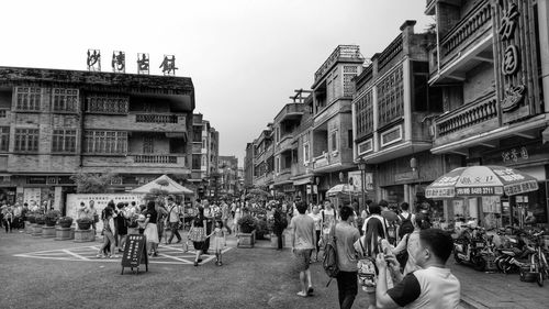 People walking on city street