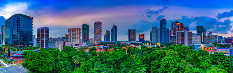 Panoramic view of city buildings against sky