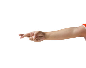 Close-up of hand against white background