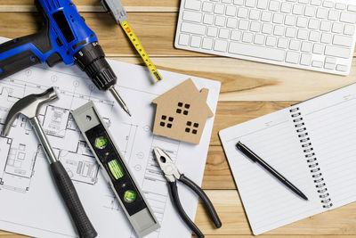 High angle view of pen on table