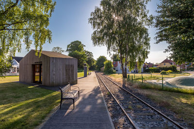 View of railroad tracks along trees