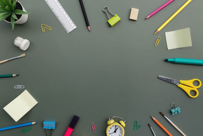 High angle view of colored pencils on table