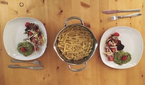 High angle view of food on table