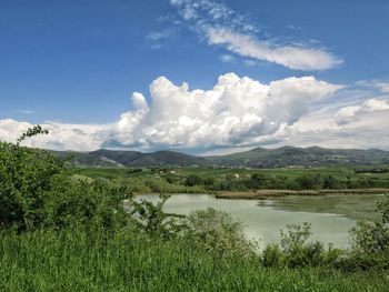 Scenic view of lake against sky