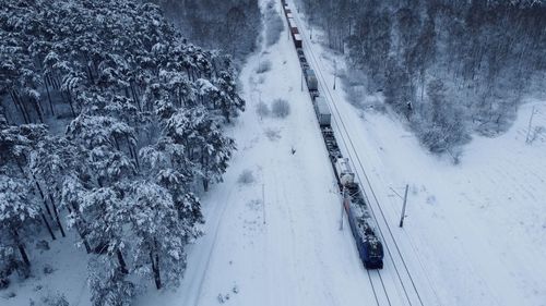 Train and snow covered landscape