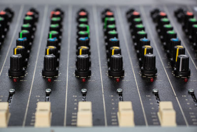 Close-up of sound mixer at recording studio