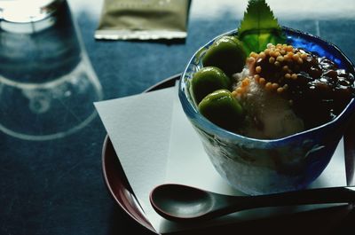 Close-up of food served in bowl on table