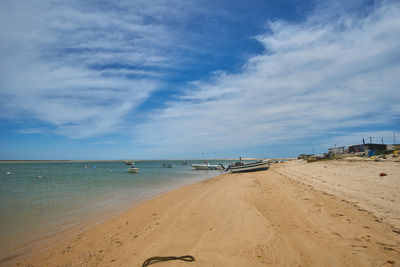 Scenic view of beach against cloudy sky