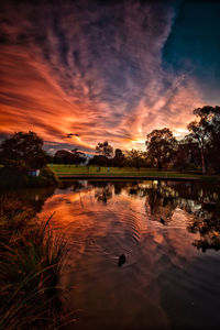 Scenic view of lake against sky during sunset