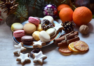 High angle view of fruits on table