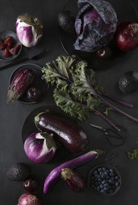 Purple vegetables and fruits still life