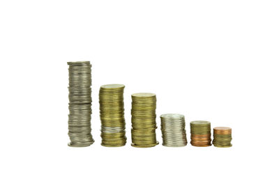 Close-up of stack of objects against white background