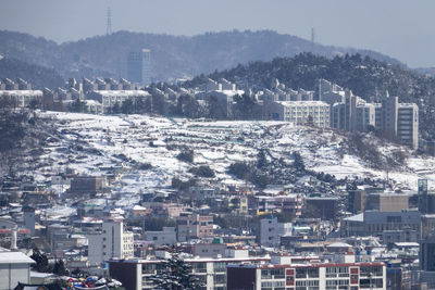 High angle view of townscape against sky