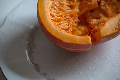High angle view of dessert in plate on table