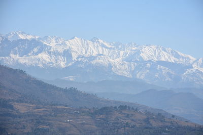 Scenic view of snowcapped mountains against sky