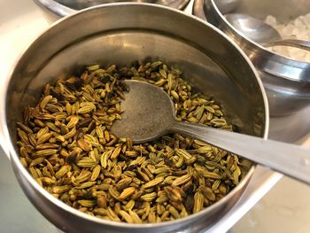 Close-up of fennel seeds in bowl