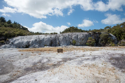 Scenic view of rocks on land against sky