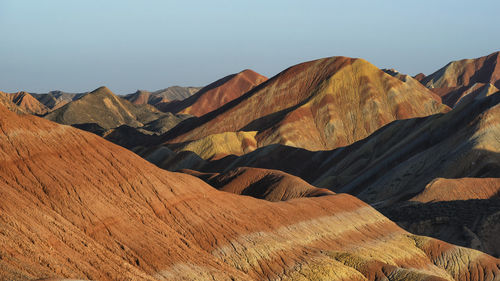 Colorful zhangye danxia national geopark or china's rainbow mountains during sunset, gansu, china