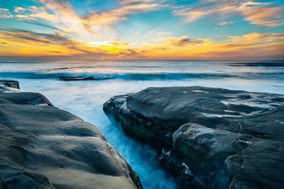 Scenic view of sea against cloudy sky
