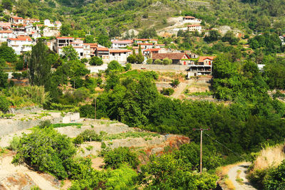 High angle view of houses in town