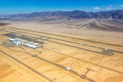 High angle view of land against sky