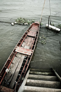 High angle view of pier leading towards sea