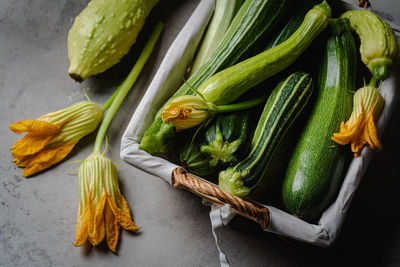 High angle view of vegetables on table