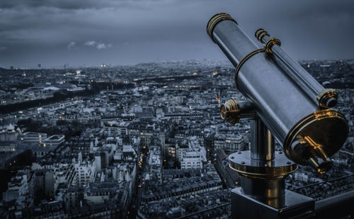 High angle view of illuminated cityscape against sky