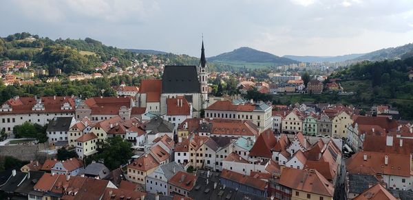 Aerial view of townscape against sky