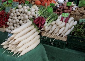 High angle view of vegetables for sale in market